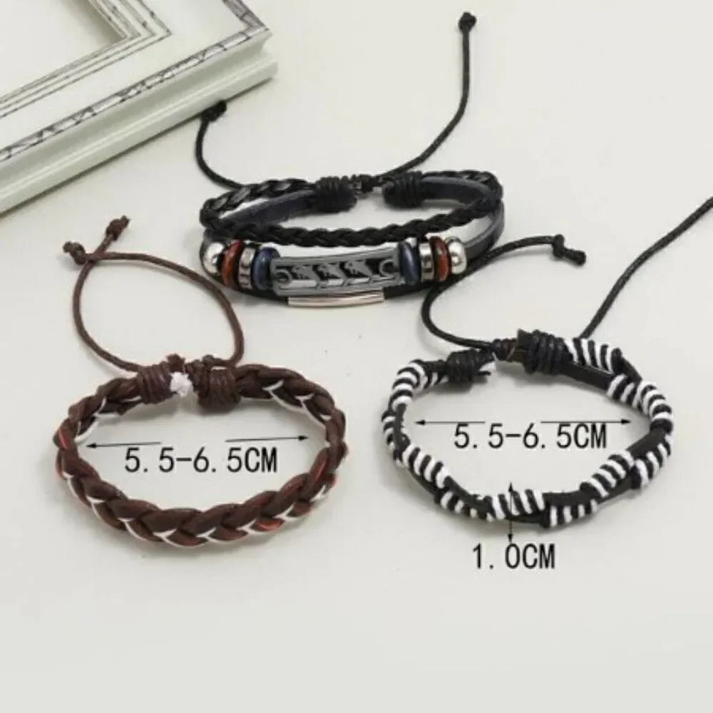 BLACK LEATHER DOLPHIN BRAIDED BRACELET SET